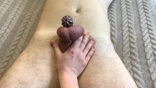 Cock teasing in chastity with balls slaping ... Mistress Julia