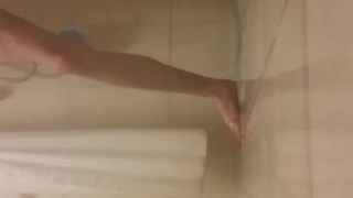 Very horny, very skinny teen with small ass enjoys himself in the shower