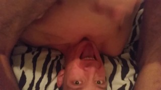 Very skinny teen masturbates and trys to cum in his mouth