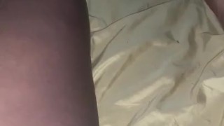 Rubbing hairy pussy with door open, someone in next room