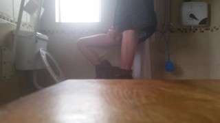 Very skinny slender boy has a quick wank after coming home