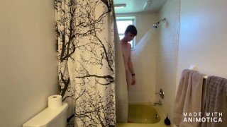 Blonde twink in shower