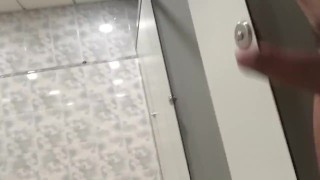Small cock play in public toilet, got scared when man came out of cubical 