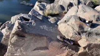 Elevated Risky Nude River Strip and Sunbathing
