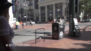 braless girl on the street