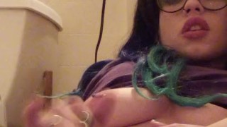 Freaky goth model gets off in ex's bathroom when his friends are over