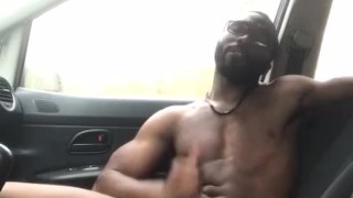 Stroking My Black Dick Completely Nude in the Car