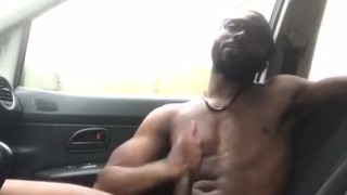Stroking My Black Dick Completely Nude in the Car