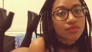 Pretty Ebony Sucks White Dildo and Shows Off Huge Ass