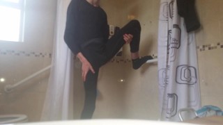 Very skinny teen strips down and shows off his body and trys to self fuck