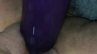 Pawg squirts all over big dildo while masturbating