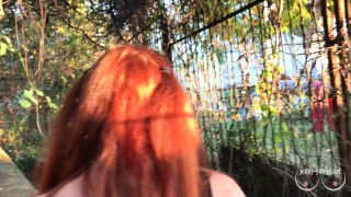 Anal plus creampie with sports redhair in real public place