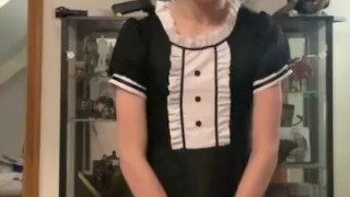 Pretty Teen Maid Boy Jerks off and Cums in Panties 