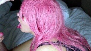 AMATEUR GIRL WITH HUGE NATURAL TITS GIVES A BLOWJOB AND SWALLOWS CUM