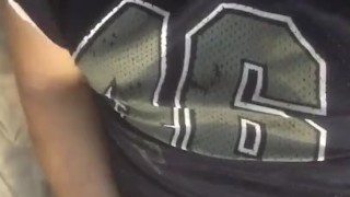 Dirty talking football player cums on his jersey 