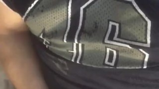 Dirty talking football player cums on his jersey 