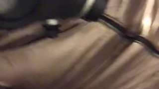 Playing with Vibrator in Shiny Down Jacket Gas Mask and Shiny Leggings