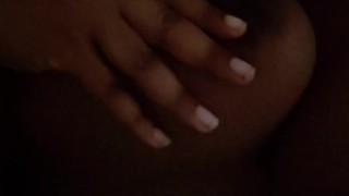Ebony BBW licks own nipples