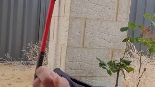 Jerking off outside before work