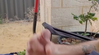 Jerking off outside before work