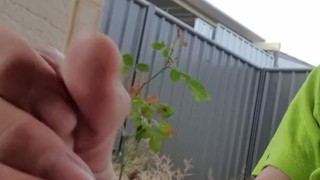 Jerking off outside before work