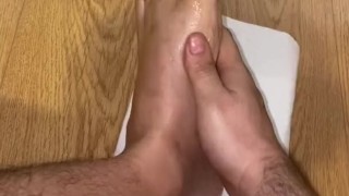 Male foot oil massage - young feet joy
