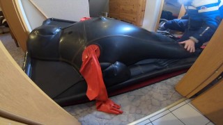 Doll play with inflated deflated drone in vacbed