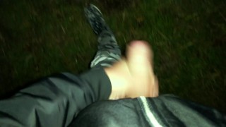 Night cumshot to the river canal - wearing camo pants