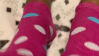 Cute teen girl socks up close pov