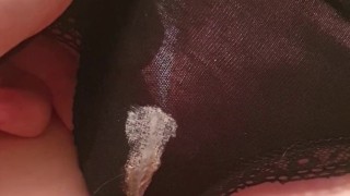Teen wearing and playing with her dirty milky panties 