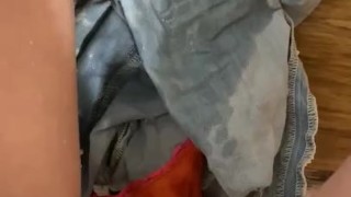 naughty pissing in the laundry basket