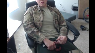 Soldier Uses Vibrator to Cum During Lunch