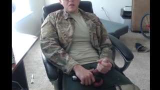 Soldier Uses Vibrator to Cum During Lunch