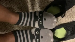 Ebony teen girl takes off shoes after class ASMR