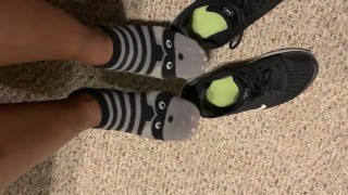 Ebony teen girl takes off shoes after class ASMR
