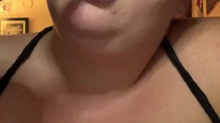 Fat babe listening to music, smoking vape, POV
