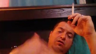 Smoking fetis husband jacks off while wife is in other room.