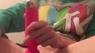 Petite phat pussy teen squirts to vibrator and dildo 