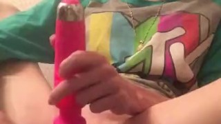 Petite phat pussy teen squirts to vibrator and dildo 