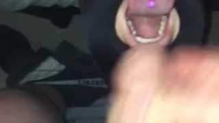 Blowjob & Cum on wifes masked face, Husband licks up cumshot & cum kisses 