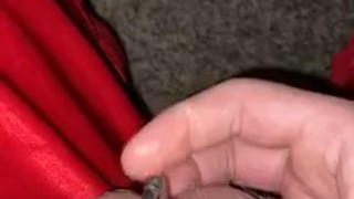 Rubbing his Tiny Caged Dick
