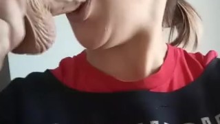  Milf Deep throats dildo tease