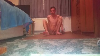 Very very skinny teen deepthroats a banana after fingering himself 