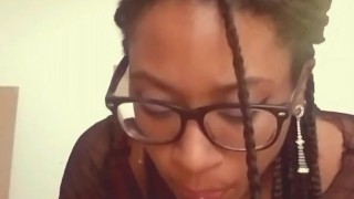 Shy Ebony Gags on White Cock 