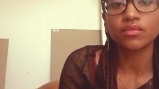 Shy Ebony Gags on White Cock 
