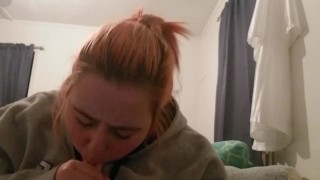 College girl sucks on dildo