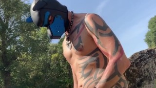 Rubbing this huge cumshot out along the river before someone catches me
