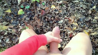 Outdoor cumshot on dry leaves ( autumn outdoor )