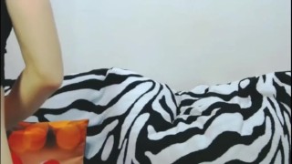 School girl play with ass and push out big glass plug