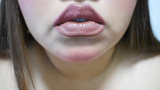 Pouty Lip Fetish Candid: Putting on Lipstick and Lip Gloss
